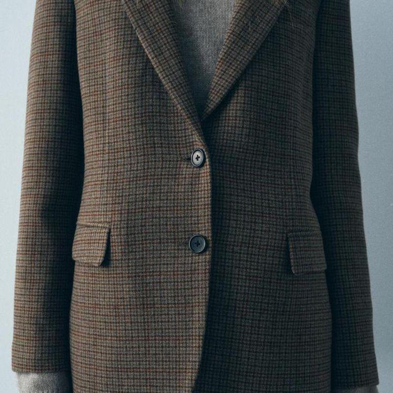 Осень и Зима Новая Женская Одежда Мода Ветрозащитный Лацкан Длинные Рукава Шерстяная Смесь Клетчатый Блейзер 3736260