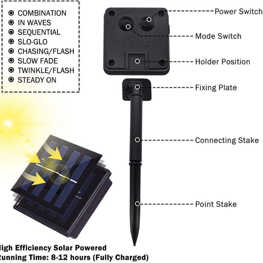8-function Solar Led Copper Light String Outdoor Waterproof Courtyard Christmas Day Decorative Light String