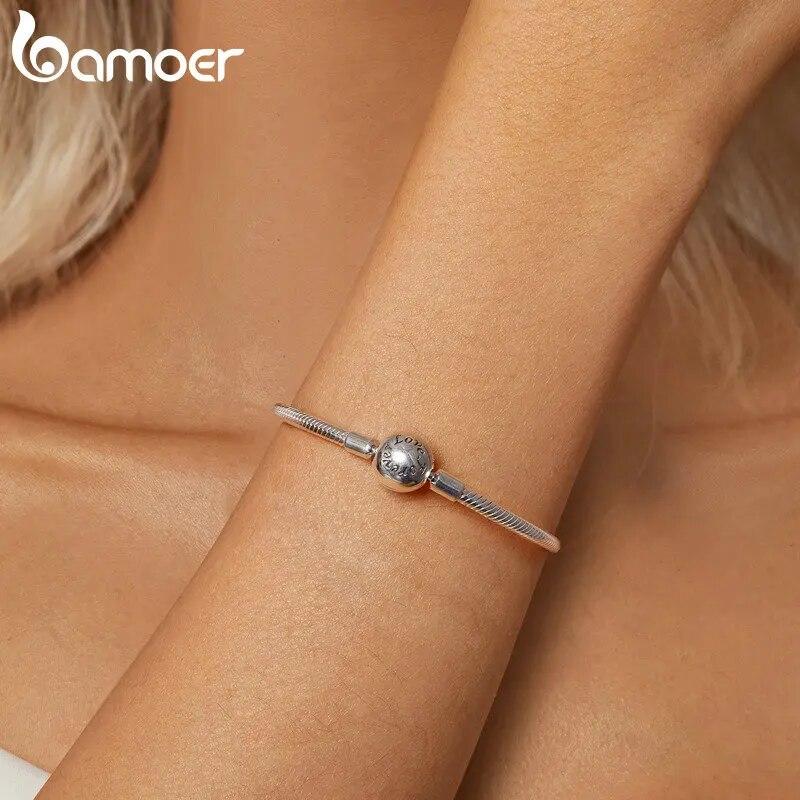 Bamoer 925 Sterling Silver Classic Family Forever Snake Chain Bracelets for Women Fine Jewelry 14CM 17CM 19CM