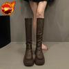 Fashion New In Fleece-Lined Round Toe Knee High Shaft Shoes Woman Fashion 2025 Hot Footwear Pu Cosplay Trend Gothic Long Boots for Women
