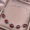 Sterling Garnet Bracelet Vintage Style Geometric Oval Design Minimalist Everyday Fashion Jewelry Women