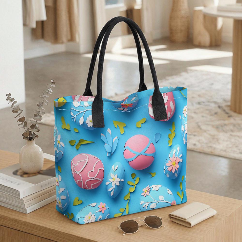 Easter Egg Pattern Tote Bag Fashion Portable Large Capacity Daily Casual Handbag