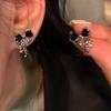 New Y2K Bowknot Zircon Stud Earrings for Women Fashion Korean Silver Color Pink Crystal Personality Earring Party Jewelry Gifts