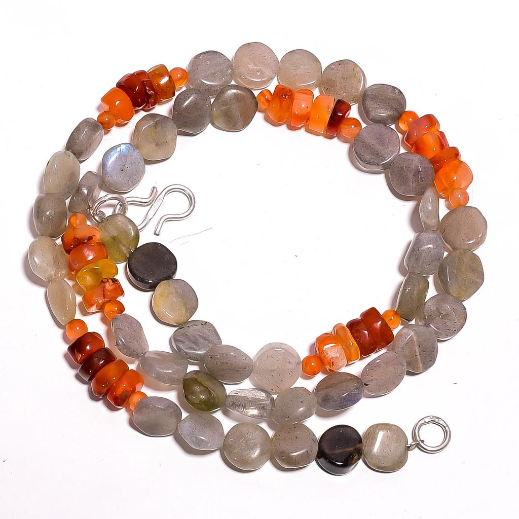 Natural Labradorite Carnelian Gemstone Mix Shape Beads Necklace 17" UB-2923 UB-2923