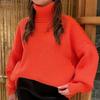 Vintage Oversized Knitted Sweater Women Elegant Thick Loose Sweater Pullovers Female Korean Turtleneck Solid Knit Top
