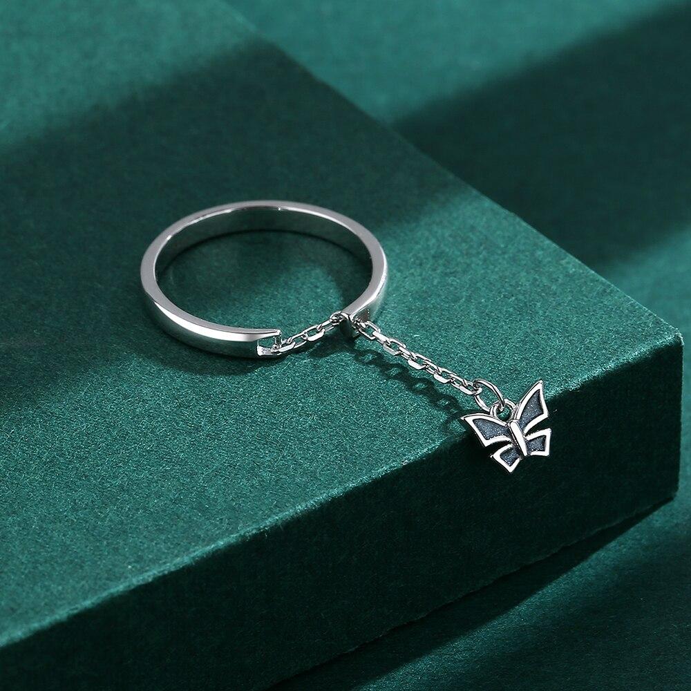 Модное открытое регулируемое кольцо с бабочкой и бахромой для женщин, натуральное серебро S925, ювелирные изделия на день святого Валентина, рождественский подарок