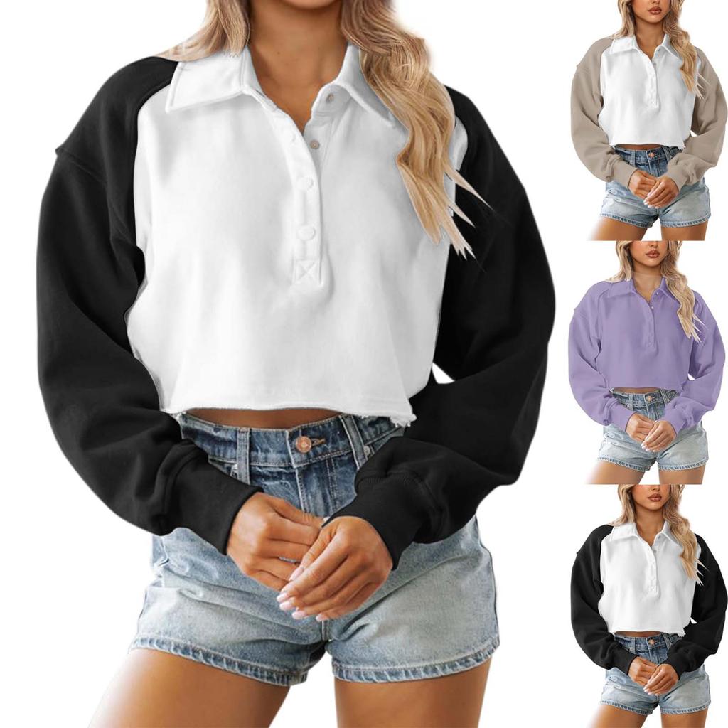 Womens Oversized  Crewneck Sweatshirts Long Sleeve Color Block Tee Shirts Casual Tops