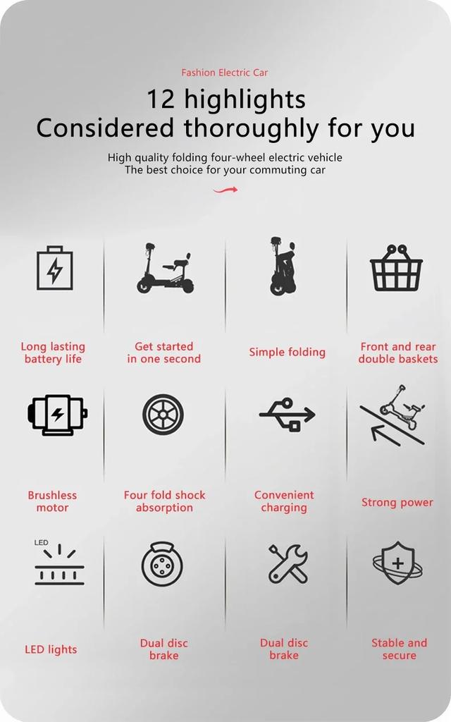 Eu New Escooter Scooter Long Range Mini 4 Wheel Folding Chinese Electric Luggage Electric Mobility Scooter for Seniors Invalids