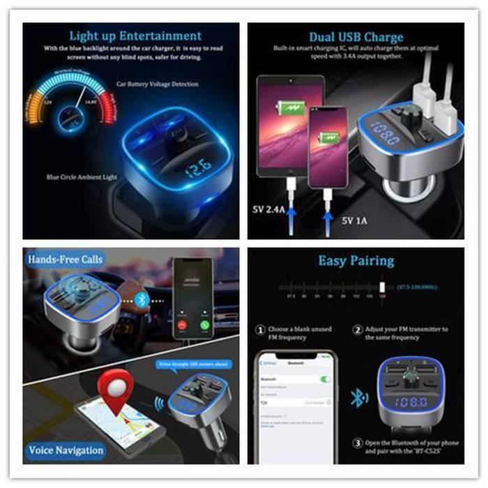 Transmetteur fm bluetooth - non spécifié - adaptateur radio - chargeur voiture - mains libres - sd/usb