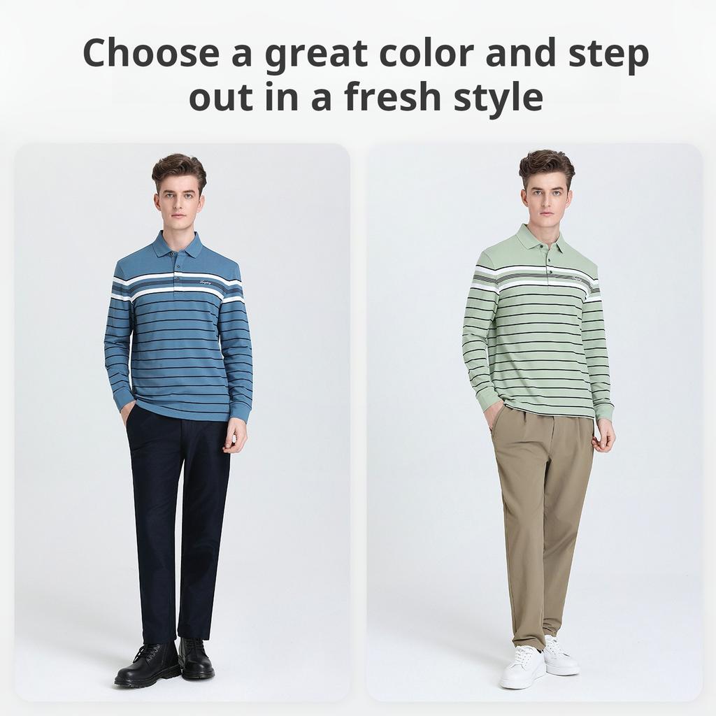 Langdeng Men's Business Leisure Modal Contrast Stripe Long T