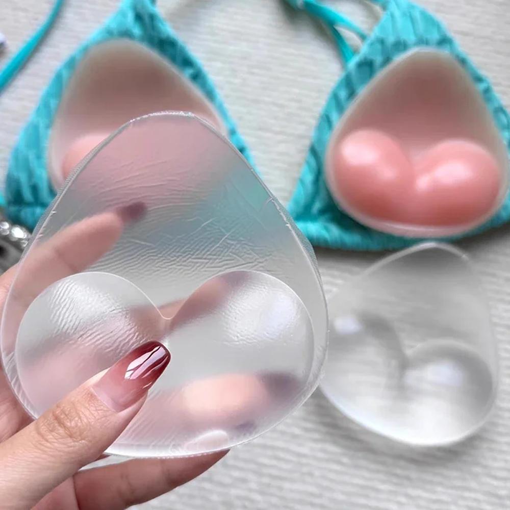1 Pair Triangle Silicone Chest Patch Women's Push-up Self-adhesive Chest Pad Invisible Thickened Sponge Pad Swimwear Bikini Unde