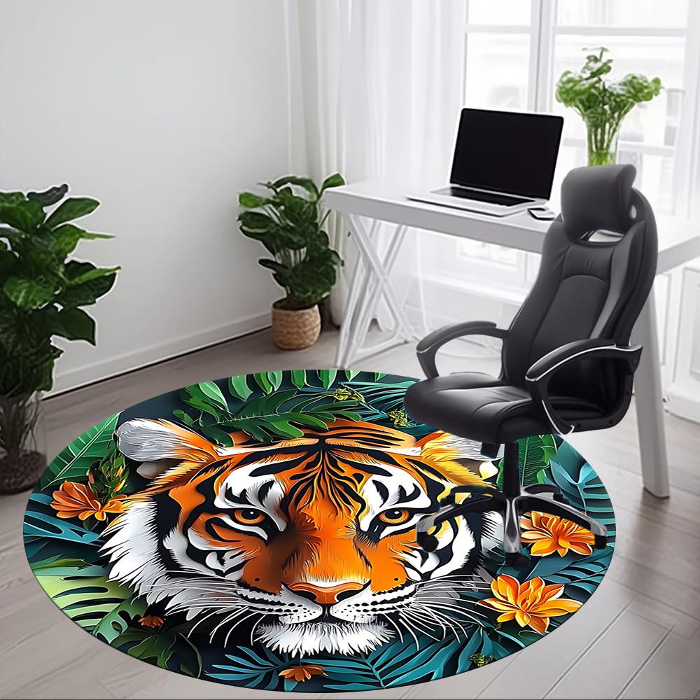 1PC Tiger Print Chair Carpet for Office, Indoor Non-Slip Washable Carpet, Soft Comfortable Mat For Office Room yy250930244