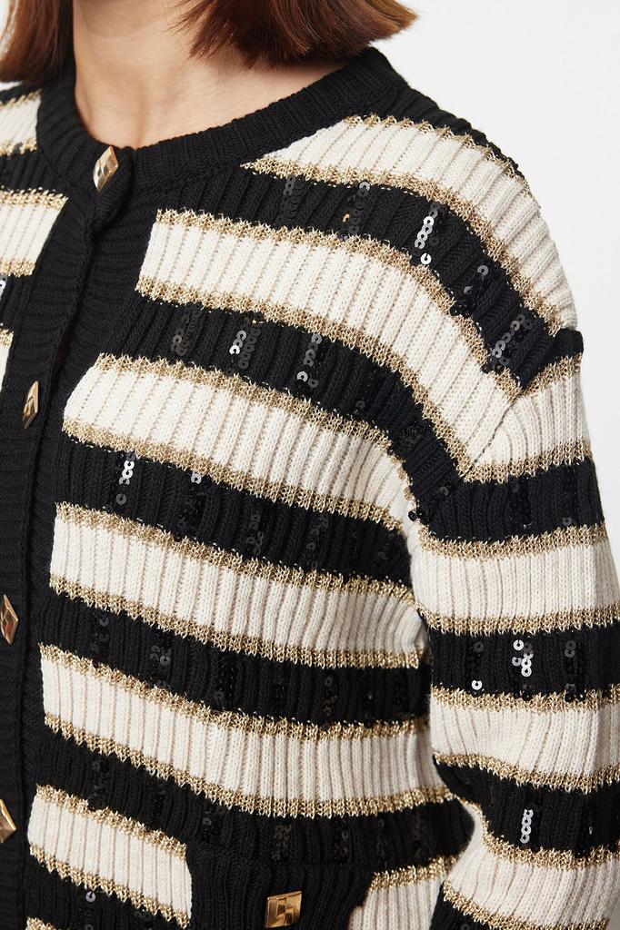 Женский модный стильный кардиган, черный блестящий аксессуар, детальный трикотажный кардиган