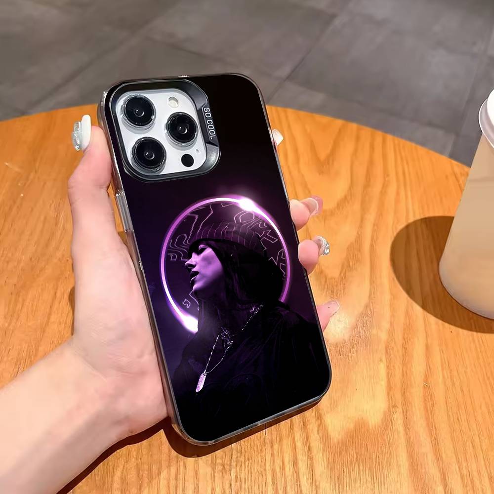 Милый Чехол для Телефона с Изображением Певицы Билли Айлиш B-Billie Eilish Для iPhone17,16,15,14,13,12,11,Pro,MAX Белый Матовый Ударопрочный Чехол