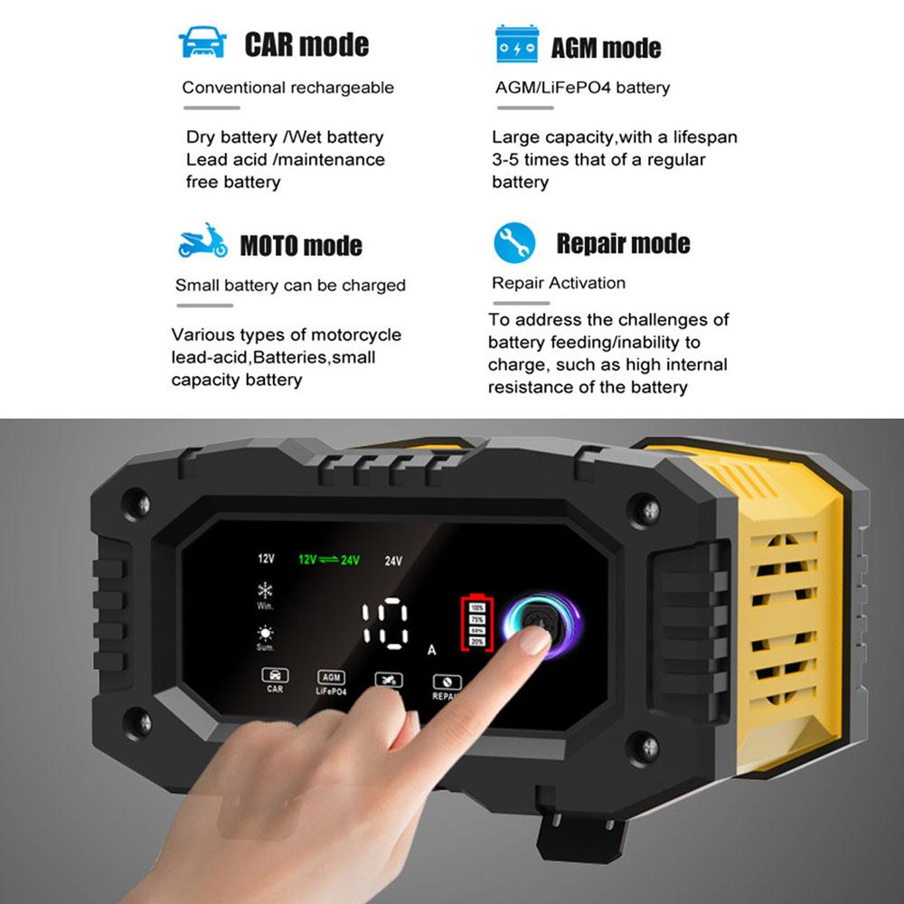 12В-24В Ручное 7-ступенчатое Зарядное устройство для автомобильного и мотоциклетного аккумулятора Смарт-зарядное устройство для AGM GEL SLA Свинцово-кислотных LiFePO4