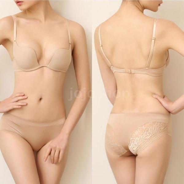 Fashion Women Bra Deep U Low Cut Push Up Backless Invisible Bra Brassiere Underwear