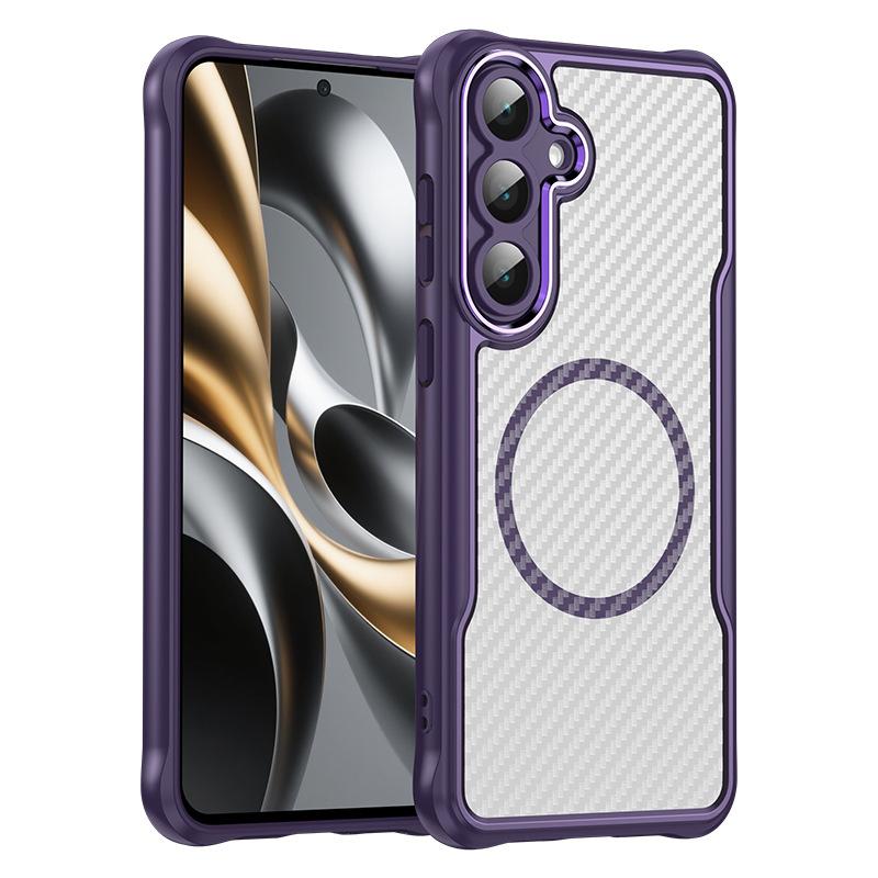 Samsung Galaxy S25 Plus Case, Magnetic Carbon Fiber Transparent Phone Case Cover for Samsung Galaxy S25 Plus