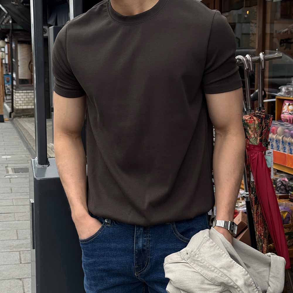 BYMONO [Большие размеры M-6XL] Футболка с кнопками Cool Ponte с автоматическими складками Мускулистый крой Футболка с коротким рукавом