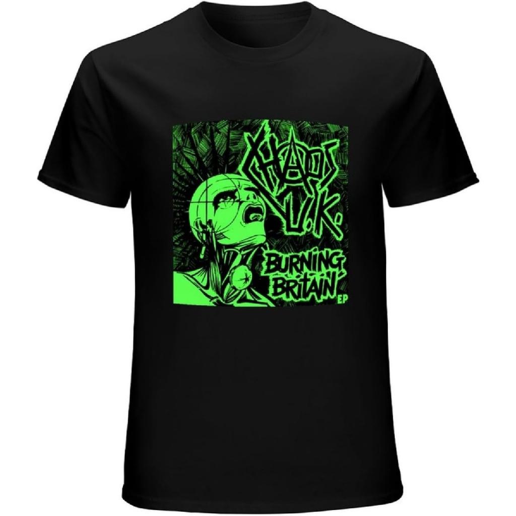 Chaos UK Mens T-Shirt Quema Gran Bretaña Oficial Británico Hardcore Punk Rock Fuk Merch Black