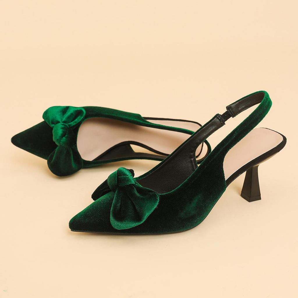 Женские босоножки большого размера на тонком каблуке с острым носком, летние повседневные босоножки на шпильке с бантом, однотонные туфли 36-42