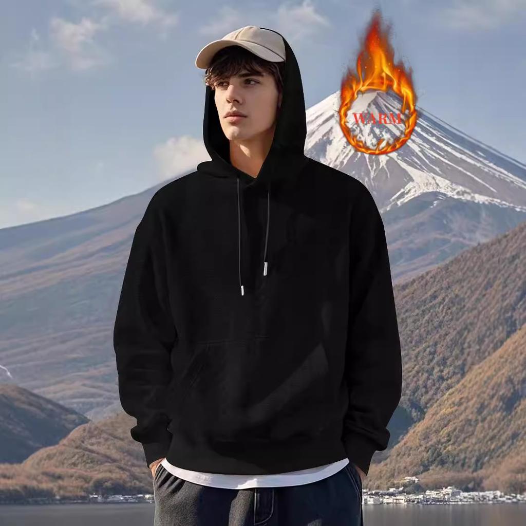 Мужские толстовки с капюшоном, повседневная толстовка с длинным рукавом, жаккардовая, вафельная, с капюшоном, с карманом «кенгуру», однотонные толстовки для тренировок, топы для мужчин