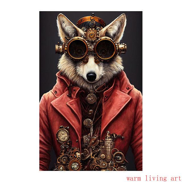 Retro Steampunk Cat Wolf Astronaut Rabbit Poster Art Canvas Painting Funny Animal Tiger Gorilla Poster Living Room Home Decor