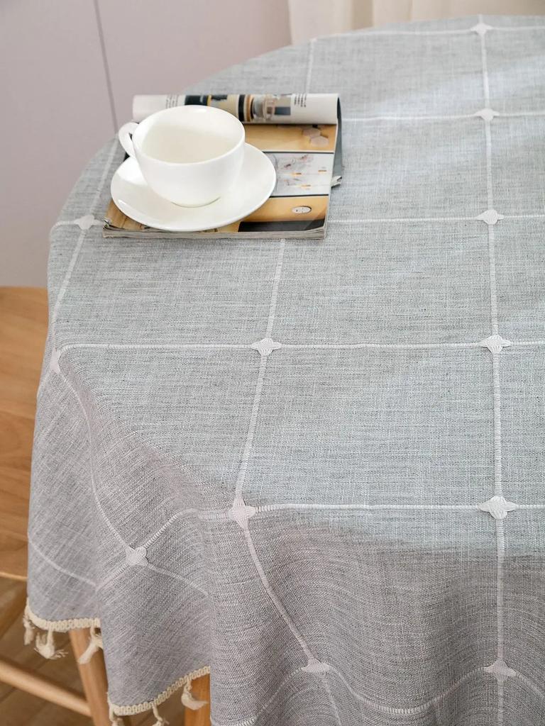Однотонная вышивка решеткой Скатерть Хлопок Лен Пылезащитная Клетчатая Накидка на Стол Для Кухни Столовой Столешница Декорация