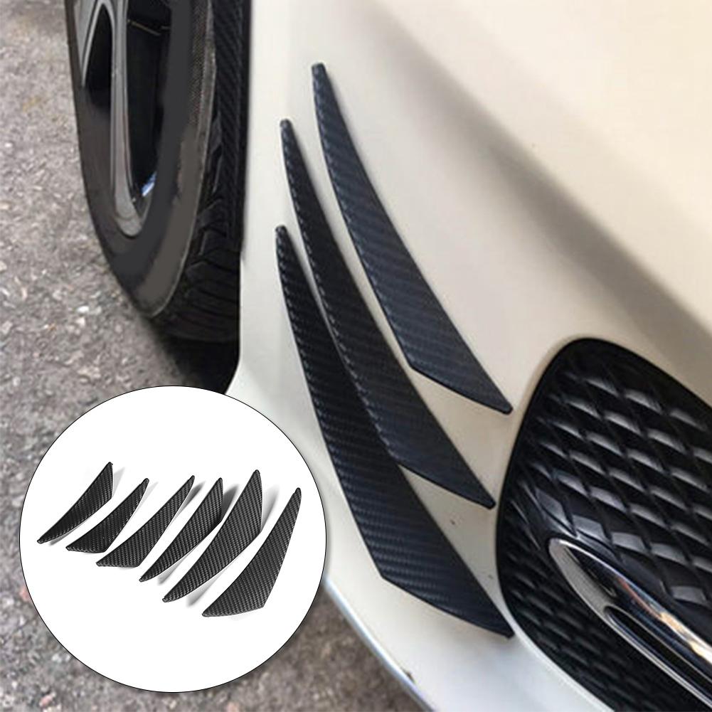 6pcs Carbon Fiber Texture Car Bumper Fin Canard Splitter Diffuser Valence Spoiler Lip