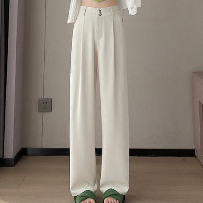 Осенние однотонные повседневные женские брюки с высокой талией, модные простые свободные прямые широкие брюки, женские элегантные облегающие офисные женские брюки 26036