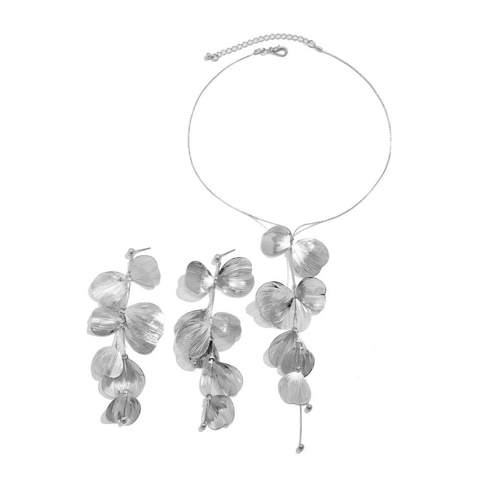 Exaggerated Ginkgo Leaf Tassel Necklace Elegant Jewelry Set Punk Ginkgo Leaf Tassel Earrings  Women