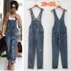 Women Loose Suspenders Pocket Long Pants Casual Streetwear Hole Denim Jumpsuits Waistline Straight Jeans Rompers