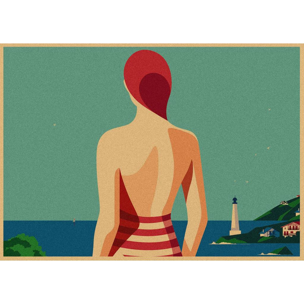 Malika Favre Retro Girl Illustration Kraft Paper Poster for Bar or Cafe Wall Decor