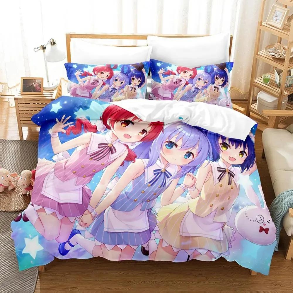 Anime Is The Order A Rabbit Comfortable Duvet Quilt Cover Pillowcase Bedding Set Children Bedroom Decoration Home Textile