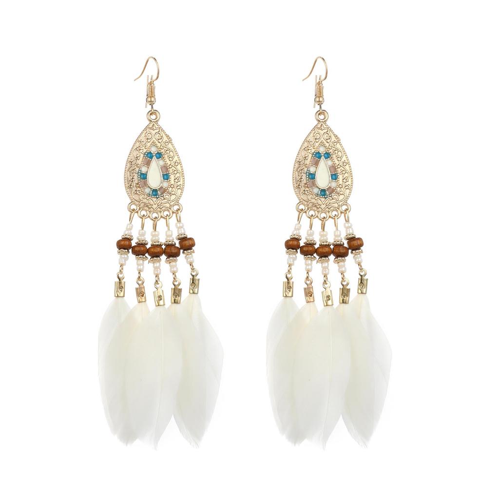 Богемные серьги-кисточки с искусственным серебряным пером для москитных спиралей: Летние ретро этнические серьги