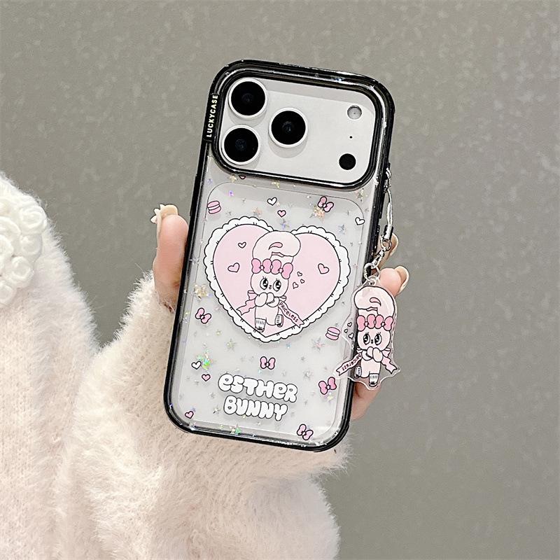 Hobby Чехол-подставка из шелка с рисунком Сердце и Кролик для iPhone 17/16 Pro Max/15/14 - Женский чехол для телефона