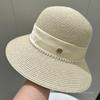 Straw Hat Elegant Women's M Standard Pearl Bowler Hat Light Bucket Hat Wide Brim Sunshade Straw Hat