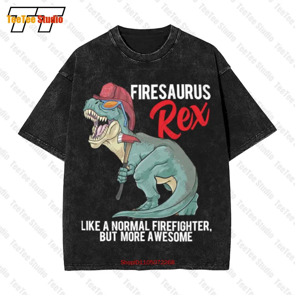 Firesaurus Rex Fireman Dinosaur Firefighter Vintage Oversized T-Shirt LDRX