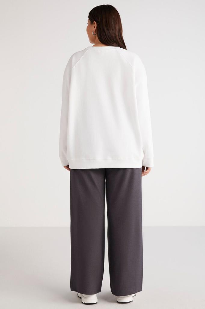 Women's Style Big Size Sweatshirt Barborabb Soft Comfort Fit Round Collar Green Plus Size Sweatshirt With Fleece Inside