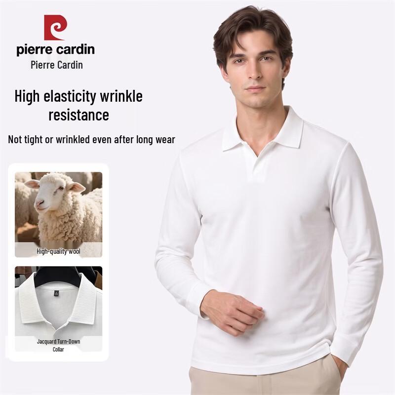 Pierre Cardin Men's Wool Blend Thickened Long-Sleeve Polo Shirt