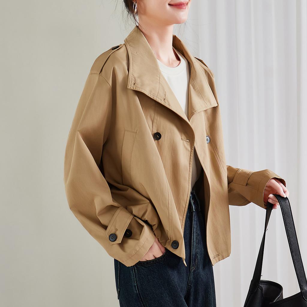 Double Breasted Stand Up Collar Casual Jacket for Women