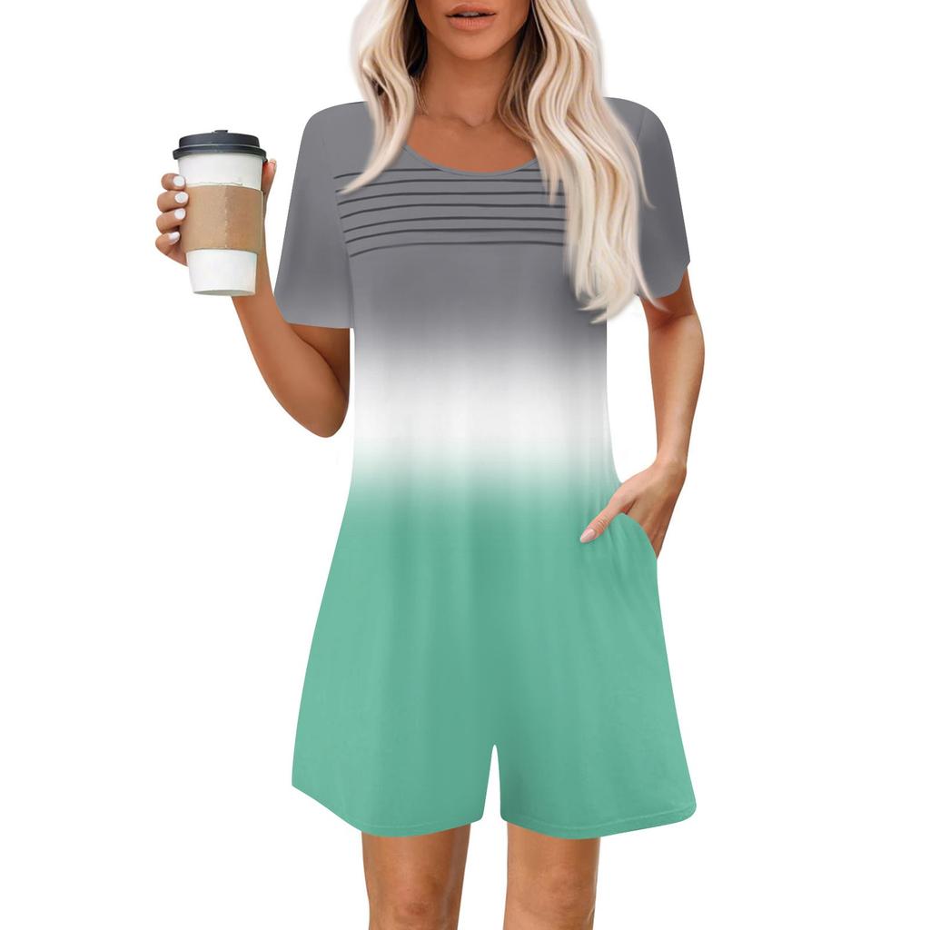 Womens Casual Short Sleeve Jumpsuit Fashion Top Jumpsuit Shorts Rompers With Pockets