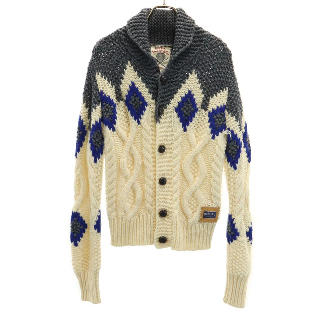 Diesel Long Sleeve Shawl Collar Cowichan Knit Cardigan S Gray Men's Used