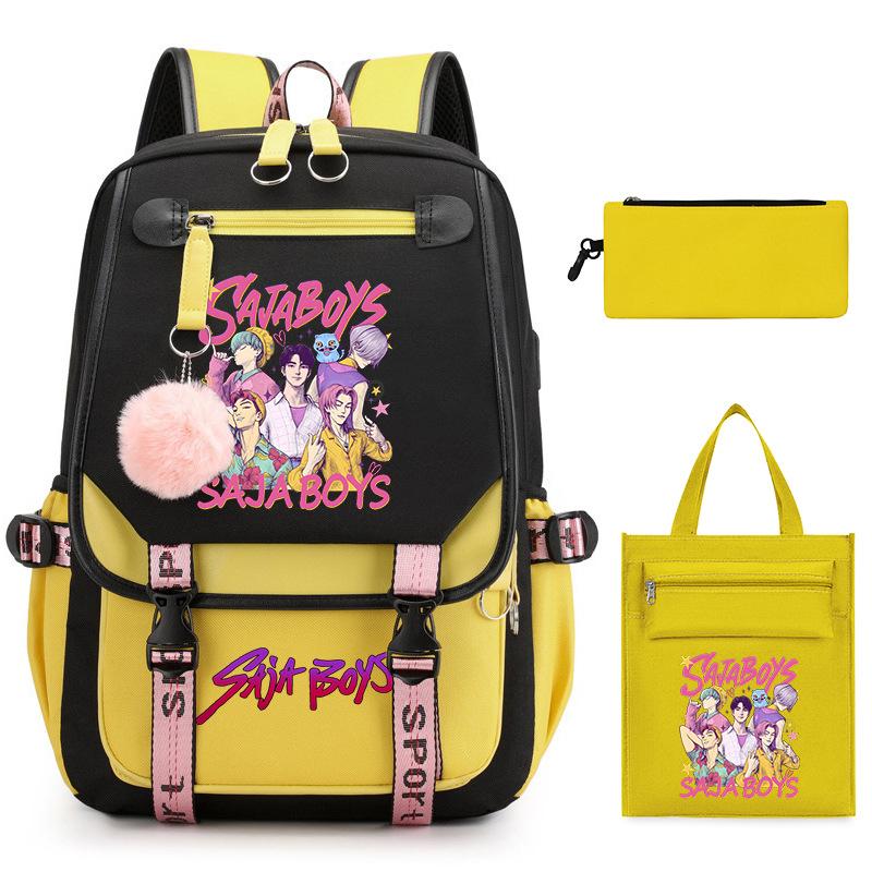 K-Pop Anime Cartoon Printing Casual Student Backpack Shoulder Bag Pencil Case Three-Piece Set