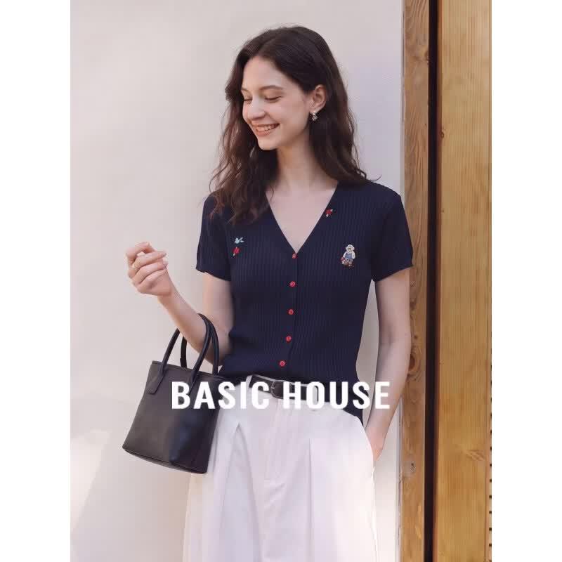 Базовый женский вязаный кардиган Basic House с коротким рукавом из тенсела