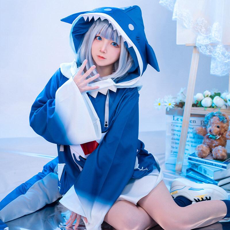 Японский Amine Vtuber Hololive ENG Gawr Gura Shark Girl Косплей Костюмы Девушка Женщины Милые Синие Тела Акулы Со Шляпой