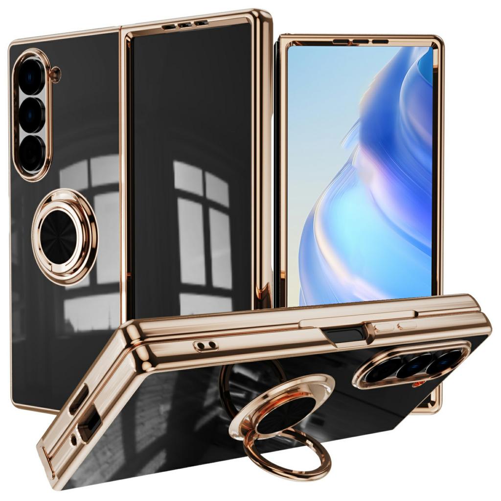 For Samsung Galaxy Z Fold6 5G Case Precise Cutouts 6D Electroplating TPU Phone Cover with Ring Holder