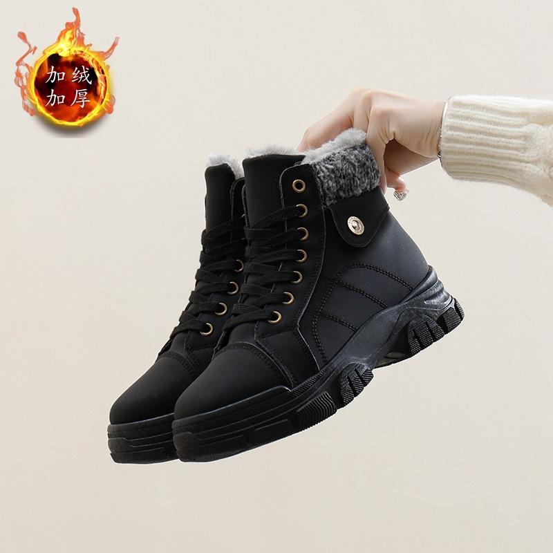 Women's Cotton Shoes 2024 Winter New High-top Shoes Women's Round Head Thick-soled Velvet Warm Women's Shoes QR168