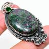Ruby In Fuchsite, Diopside Ethnic 925 Sterling Silver Jewelry Pendant 2.48" R1P19
