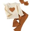 Girls Spring Autumn Suit Heart-shaped Printed Pit Strip Long-sleeved Sweatshirt and Trousers 3-piece Set