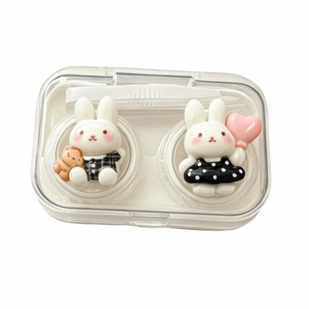 Cartoon Bunny Contact Lens Case Double Compartment Contact Lens Box Companion Box For Women Girls